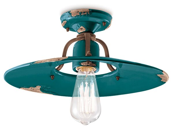 Plafoniera Vintage Country Ferro E Ceramica Verde 1 Luce E27