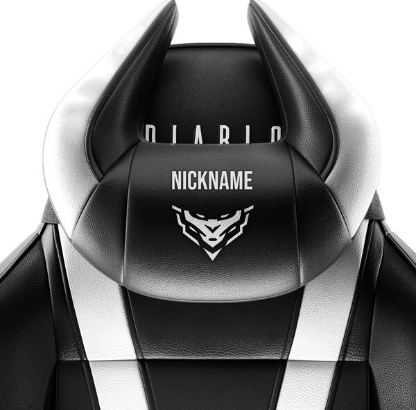 Cuscino poggiatesta Diablo Chairs X-Horn con ricamo personalizzato bianco e nero