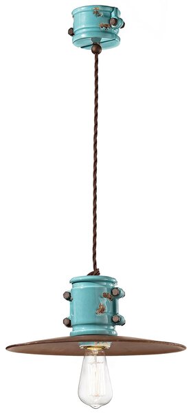Lampadario Vintage Urban Ferro E Ceramica Azzurro 1 Luce E27 40Cm
