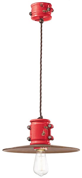 Lampadario Vintage Urban Ferro E Ceramica Rosso 1 Luce E27 40Cm