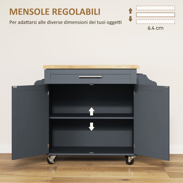 HOMCOM Carrello multiuso da Cucin con Cassetto, Portaspezie e Armadietto in Legno, 109x40x89 cm, Grigio e Color Legno | Aosom Italy