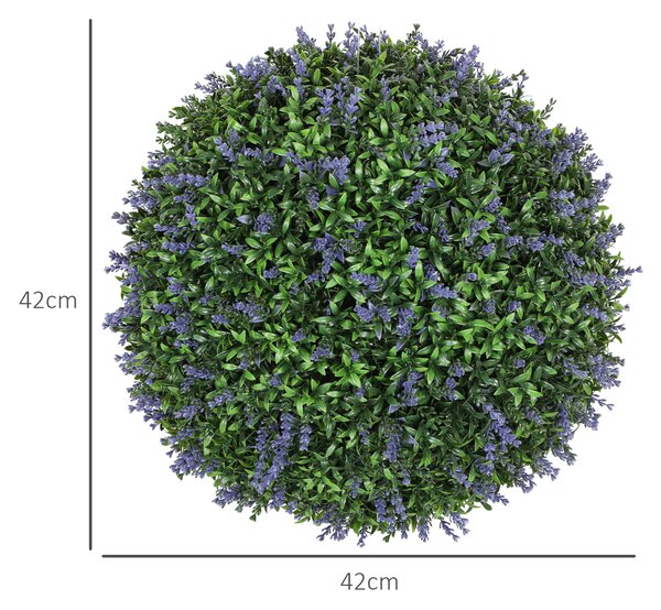 HOMCOM Set di 2 Piante Artificiali a Sfera con Fiori di Lavanda per Casa e Giardino Ø42 cm, Verde e Viola