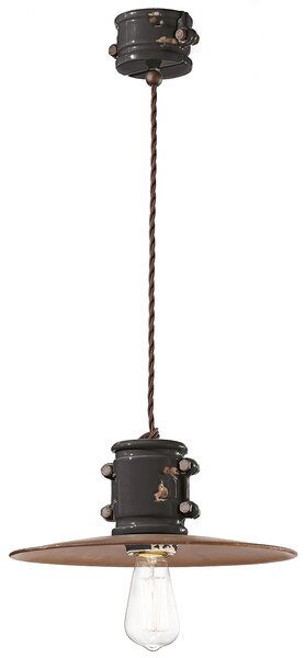 Lampadario Vintage Urban Ferro E Ceramica Nero 1 Luce E27 40Cm
