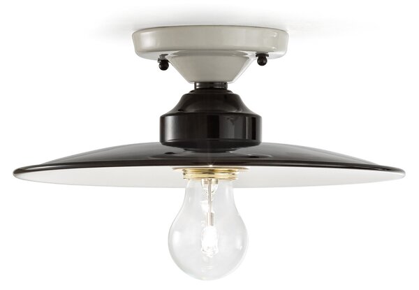 Plafoniera Vintage B&W Metallo Smaltato Nero E Bianco 1 Luce E27 25Cm