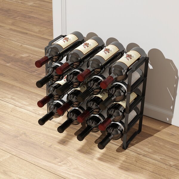 HOMCOM Portabottiglie a 4 Livelli a Onda Impilabili per 16 Bottiglie, in Metallo, 42.5x16.5x41 cm, Nero