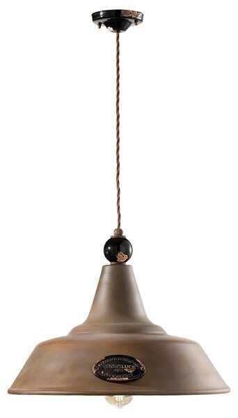 Lampadario Vintage Grunge Ferro E Ceramica Nero 1 Luce E27