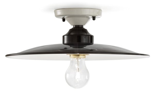 Plafoniera Vintage B&W Metallo Smaltato Nero E Bianco 1 Luce E27 35Cm