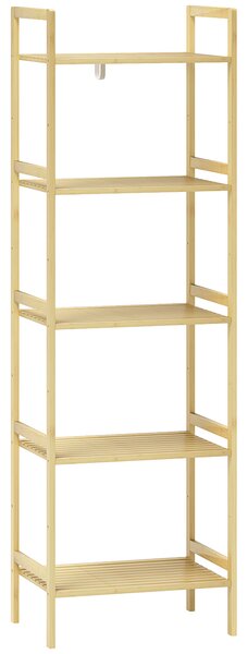 HOMCOM Scaffale Bagno a 5 Ripiani Regolabili in Altezza in Bambù, 43.5x31.5x142 cm, Legno Naturale