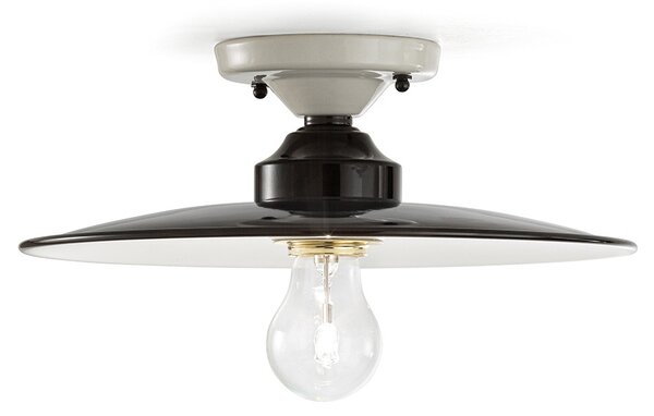 Plafoniera Vintage B&W Metallo Smaltato Nero E Bianco 1 Luce E27 30Cm