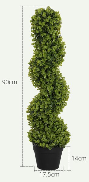 HOMCOM Pianta Finta di Eucalipto a Spirale con Vaso Incluso per Interno ed Esterno, Altezza 90 cm, Verde