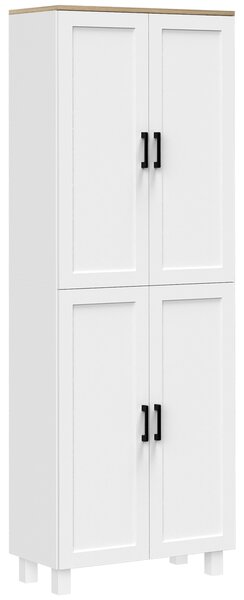 HOMCOM Mobile Dispensa da Cucina in Legno con 5 Ripiani Regolabili e 4 Ante, 60x30x170.5 cm, Bianco e color Legno