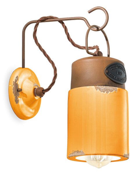 Applique Vintage Industrial Ferro E Ceramica Giallo 1 Luce E27