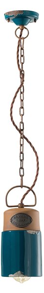 Lampadario Vintage Industrial Cilindrica Ferro E Ceramica Verde 1 Luce E27