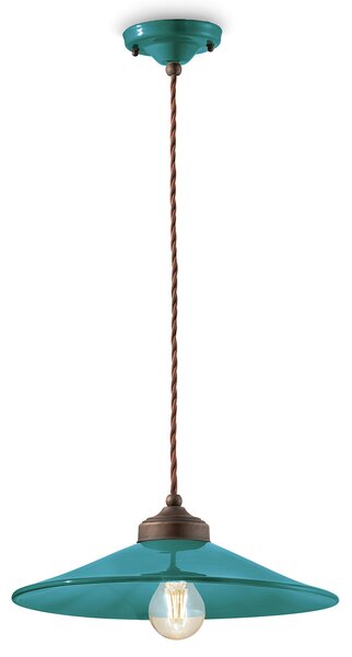 Lampadario Vintage Colors Ferro E Ceramica Verde Petrolio 1 Luce E27 35Cm