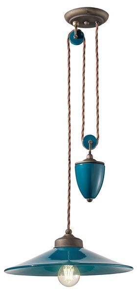 Lampadario Vintage Colors Saliscendi Ferro E Ceramica Verde Petrolio 1 Luce E27