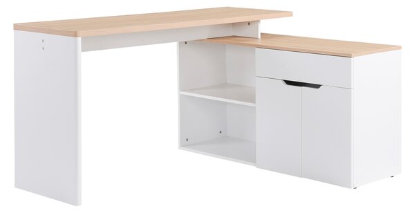 HOMCOM Scrivania Angolare con Libreria a 2 Ripiani, Armadietto e Cassetto, 140x117x76 cm, color Legno e Bianco
