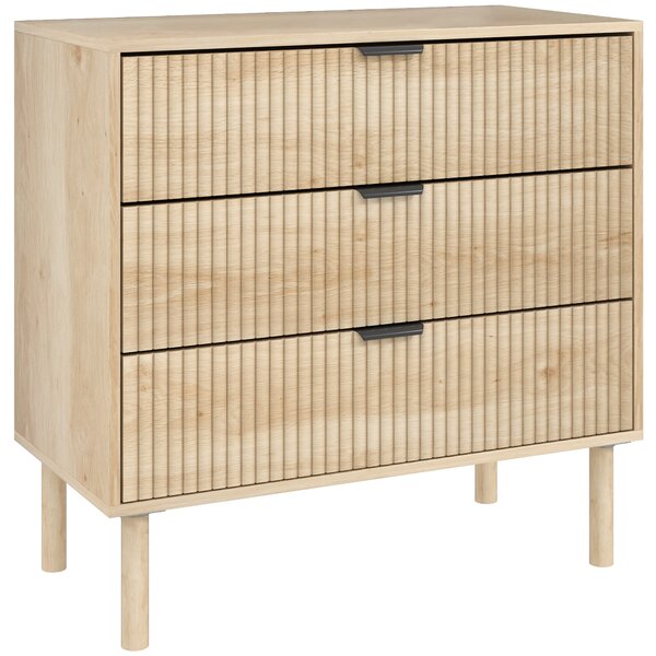 HOMCOM Cassettiera 3 Cassetti in Legno per Camera e Ingresso Stile Nordico, 80x40x77.5 cm, Rovere