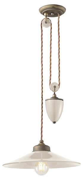 Lampadario Vintage Colors Saliscendi Ferro E Ceramica Crema 1 Luce E27