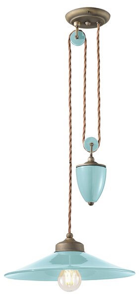 Lampadario Vintage Colors Saliscendi Ferro E Ceramica Azzurro 1 Luce E27