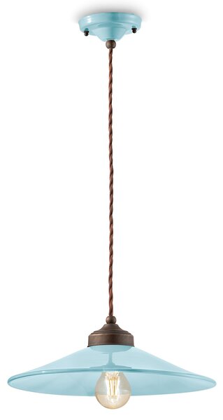 Lampadario Vintage Colors Ferro E Ceramica Azzurro 1 Luce E27 35Cm