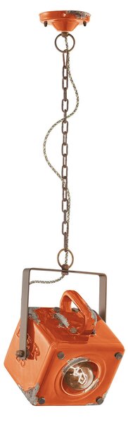 Lampadario Vintage Industrial Ferro E Ceramica Arancio 1 Luce E27