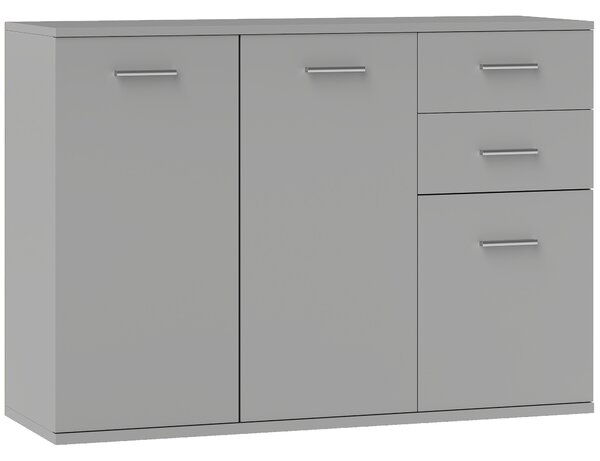 HOMCOM Credenza Moderna con 3 Armadietti e 2 Cassetti, in Legno, 106x35x76 cm, Grigio Chiaro