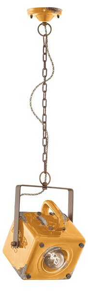Lampadario Vintage Industrial Ferro E Ceramica Giallo 1 Luce E27