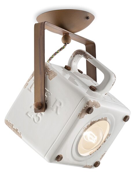 Plafoniera Vintage Industrial Ferro E Ceramica Bianco 1 Luce E27