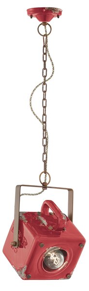 Lampadario Vintage Industrial Ferro E Ceramica Rosso 1 Luce E27
