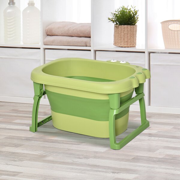 HOMCOM Vaschetta Bagnetto Pieghevole per Neonati e Bambini di 0-6 Anni, in Plastica Antiscivolo, Verde, 75.3x55.4x43cm|Aosom