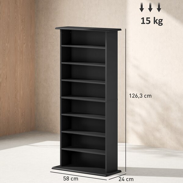 HOMCOM Mobile Scaffale Porta CD con 6 Ripiani Regolabili, Capacità di 360 CD/185 DVD, Design Moderno in Legno 58x24x124.5 cm, Nero|Aosom Italy