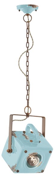 Lampadario Vintage Industrial Ferro E Ceramica Azzurro 1 Luce E27