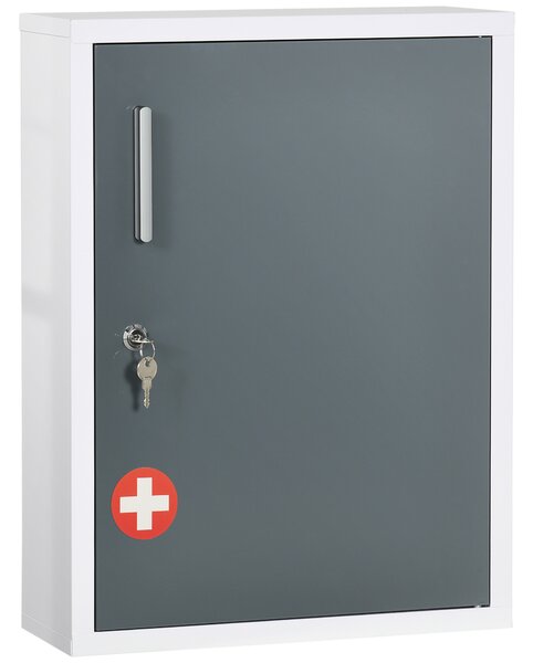 Kleankin Armadietto Medicinali con 3 Ripiani e Blocco con Chiavi, Mobiletto per Farmaci in Acciaio, 40x15x53.5cm, Bianco e Grigio|Aosom