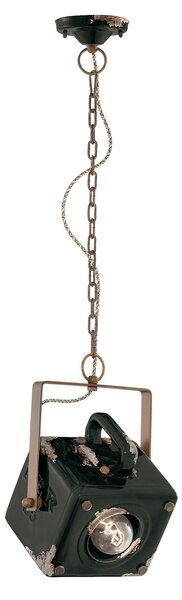 Lampadario Vintage Industrial Ferro E Ceramica Nero 1 Luce E27