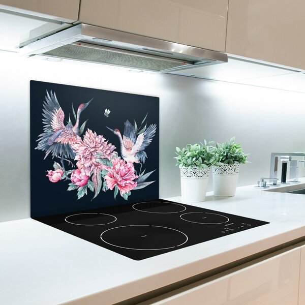 Tagliere in vetro Gru e peonie 60x52 cm