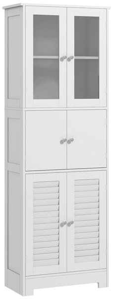 HOMCOM Mobile Colonna Bagno con 3 Armadietti e Ante in Vetro e a Persiana, 60x30x170.5cm, Bianco