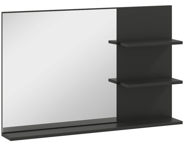 Kleankin Specchio Bagno Moderno con 2 Ripiani Laterali e Ripiano Inferiore, in Legno e Vetro, 75x10x48 cm, Nero | Aosom Italy