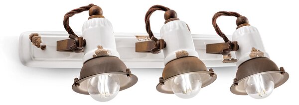 Applique Vintage Loft Ferro E Ceramica Bianco 3 Luci E14