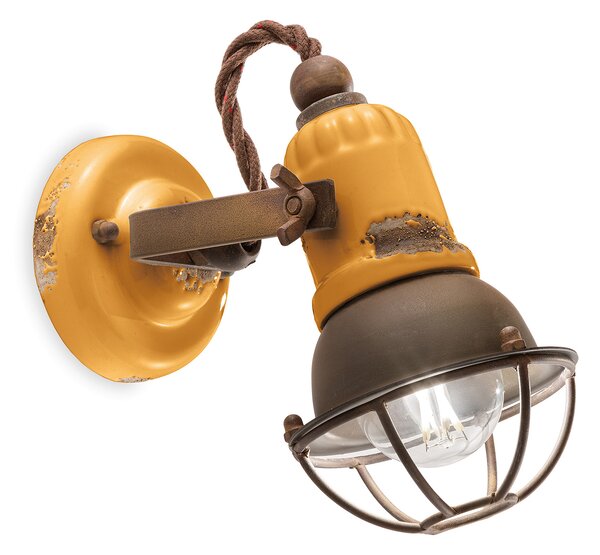 Applique Vintage Loft Ferro E Ceramica Giallo 1 Luce E14
