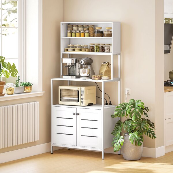 HOMCOM Mobile Dispensa con Ripiani, Armadietti e 2 Prese di Ricarica, in Legno e Acciaio, 80x42x171 cm, Bianco | Aosom Italy