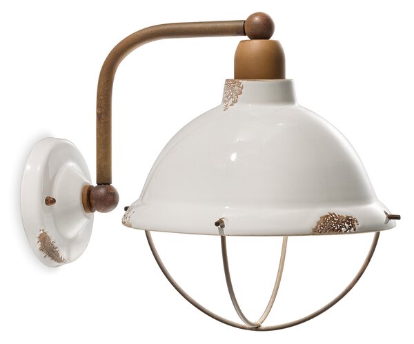 Applique Industrial Ferro E Ceramica Vintage Bianco 1 Luce E14