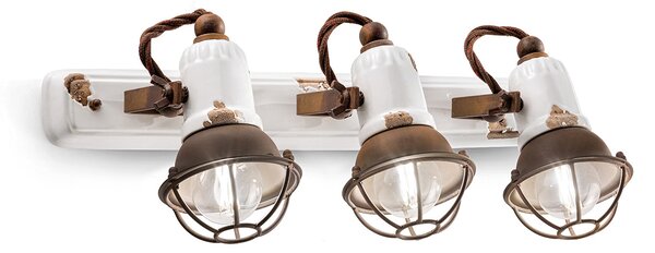 Applique Vintage Loft Ferro E Ceramicacon Rete Bianco 3 Luci E14