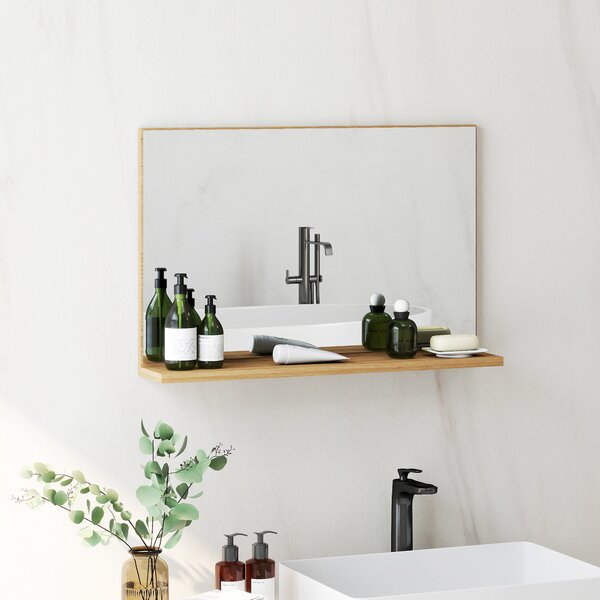 Kleankin Specchio Bagno da Parete con Mensola Design Moderno e Multiuso, 60x12x40 cm, Legno | Aosom Italy