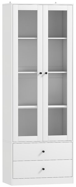 HOMCOM Credenza Cucina con Armadietto e 2 Cassetti, Ante in Vetro e Ripiani Regolabili, 59x30x164 cm, Bianco | Aosom Italy