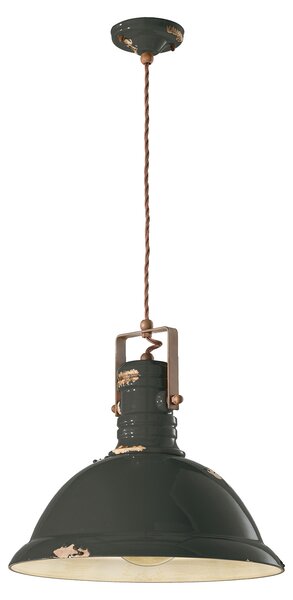 Lampadario Industrial Ferro E Ceramica Vintage Nero 1 Luce E27 40Cm