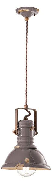 Lampadario Industrial Ferro E Ceramica Vintage Tortora 1 Luce E27 23Cm