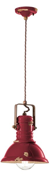 Lampadario Industrial Ferro E Ceramica Vintage Bordeaux 1 Luce E27 23Cm