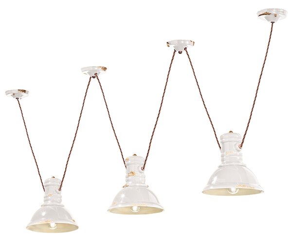 Lampadario Industrial Ferro E Ceramica Vintage Bianco 3 Luci E27