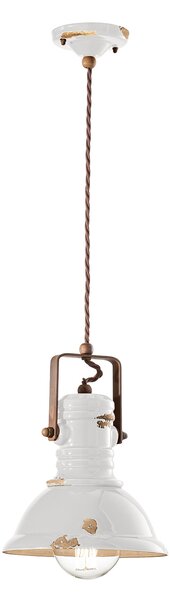 Lampadario Industrial Ferro E Ceramica Vintage Bianco 1 Luce E27 23Cm