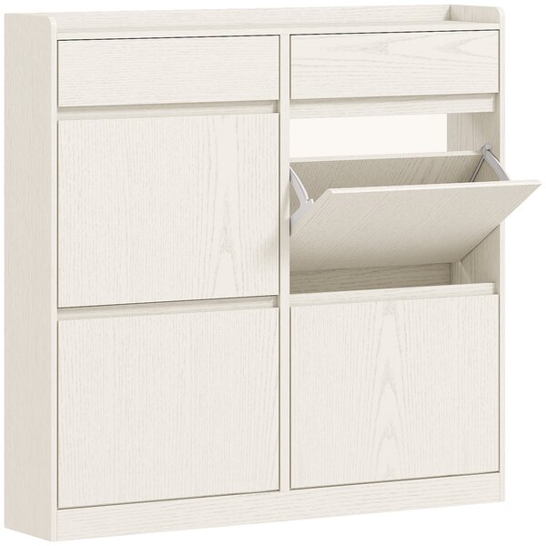 HOMCOM Scarpiera Slim in Legno con 4 Cassetti a Ribalta e 2 Cassetti Scorrevoli, 98x19.2x95.3 cm, Bianco | Aosom Italy
